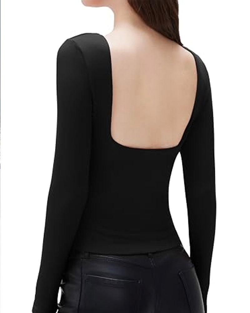 Long Sleeve Low Back Tops