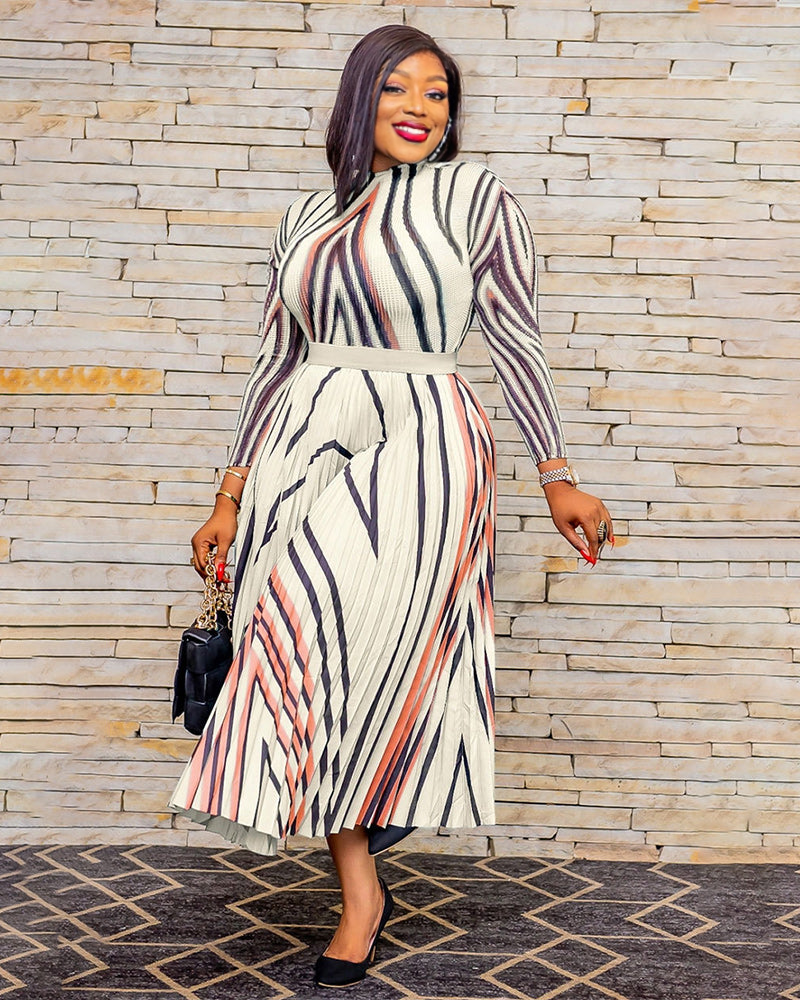 wave stripe print maxi dress