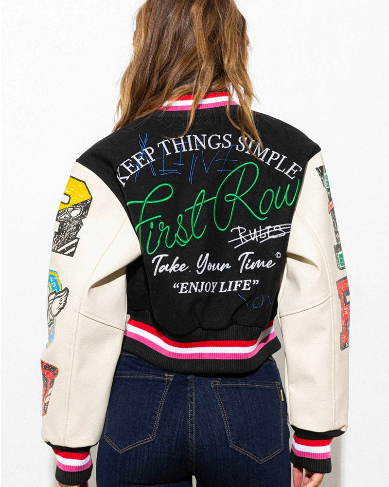 Faux Wool Cropped Varsity Jacket