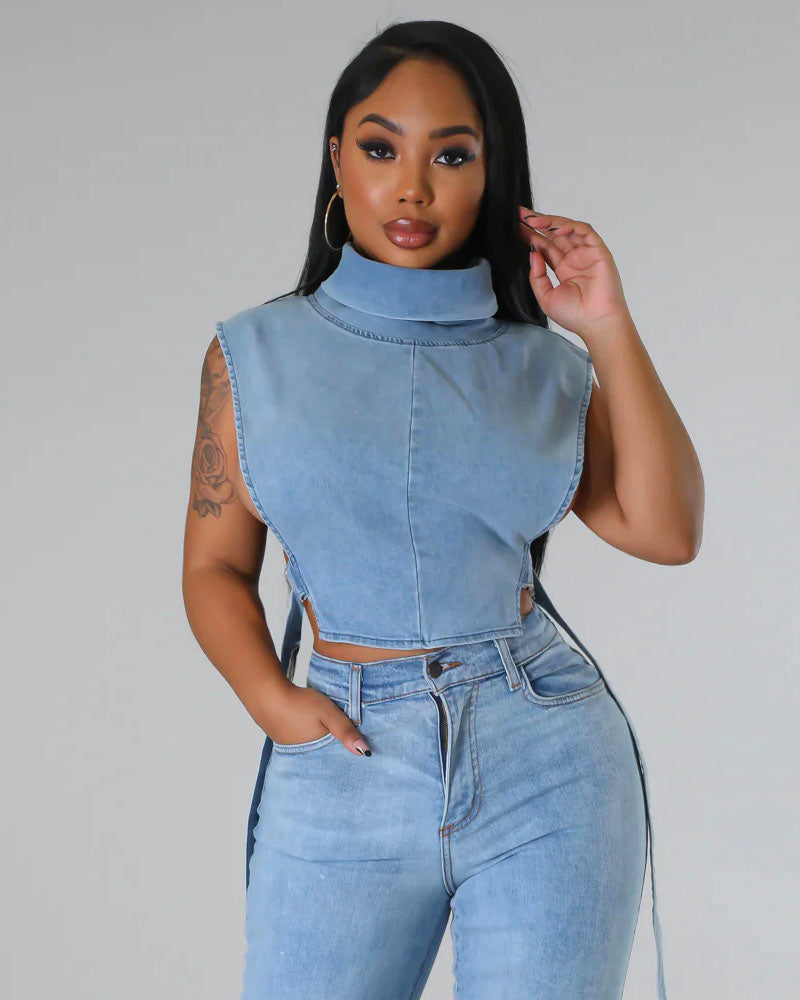 Madonna Denim Crop Top